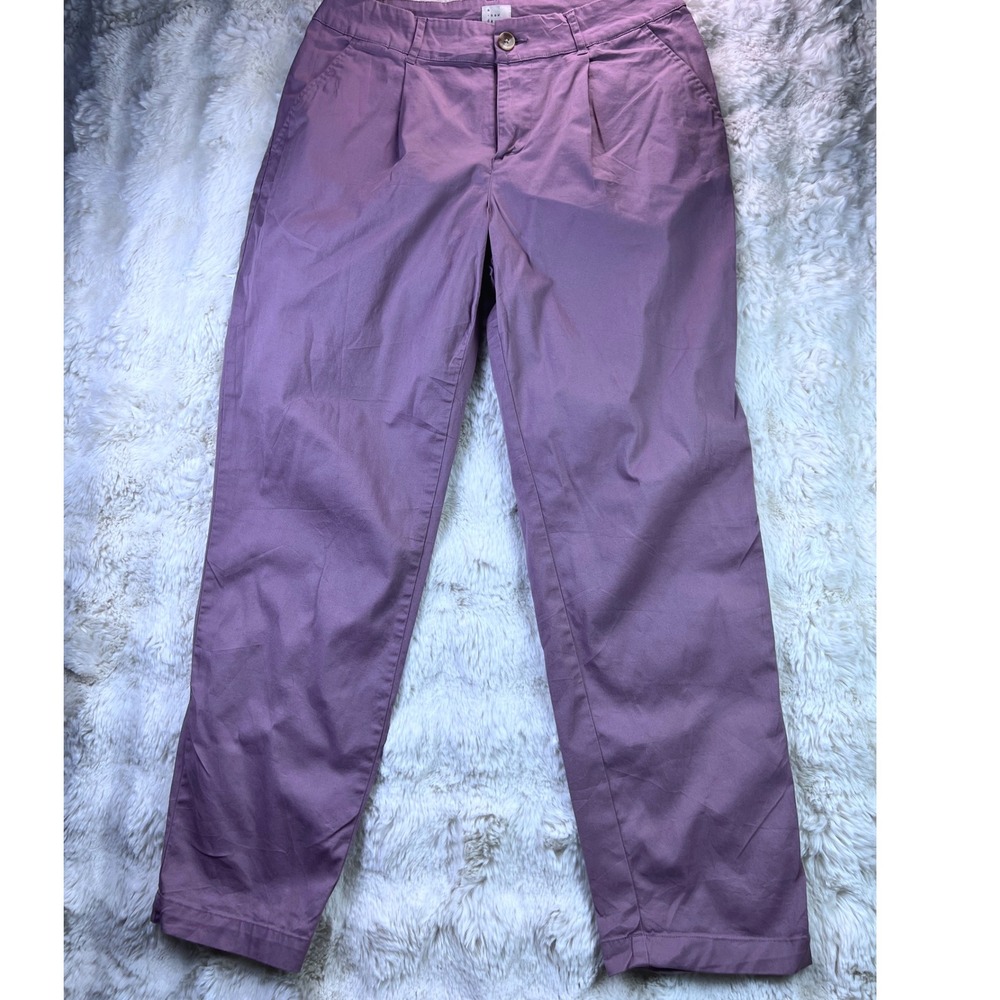 A New Day Mauve Purple Pleated Chino Pants Tapered High Rise Size 8. A42
